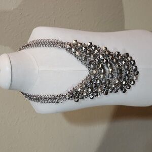 Chico's women's fashion silver tone round beads bib necklace